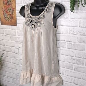 Love Stitch Ruffled Boho Hippie Crochet Beaded Tank Top Shirt Size Small